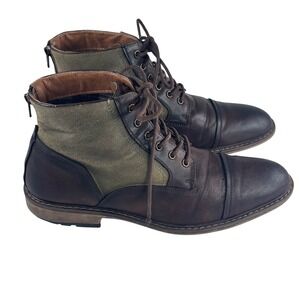 Madden M-Barton Mens 10.5 Brown Good Lace Up Cap Toe Canvas Mixed Media Boots